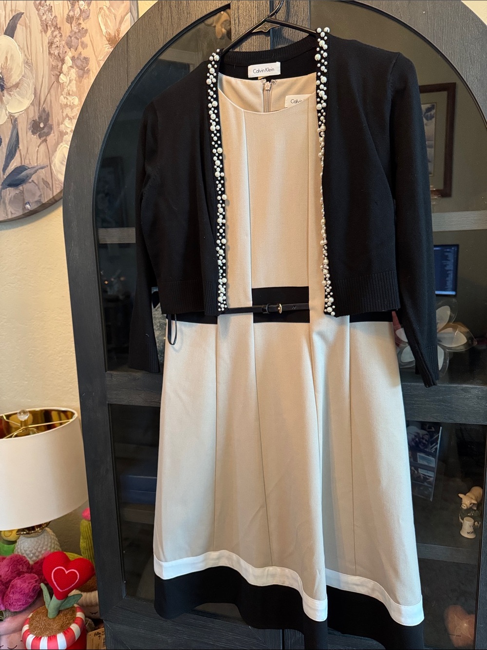 Calvin Klein Black and Tan Sleeveless Dress